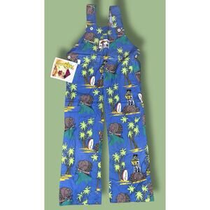 Vintage 90s AOP Hawaiian Surf Jungle Animals Overalls Kids Youth 7 NWT
